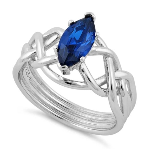 925 STERLING SILVER Marquise Blue Spinel Celtic Knot Ring - Picture 14 of 16